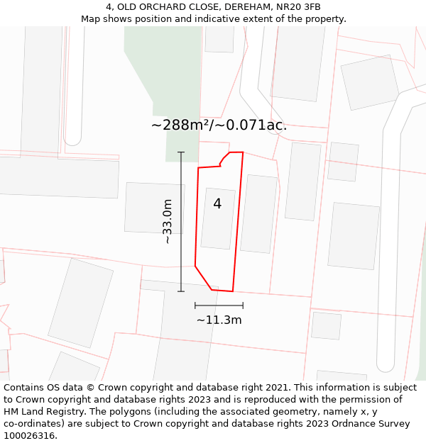 4, OLD ORCHARD CLOSE, DEREHAM, NR20 3FB: Plot and title map