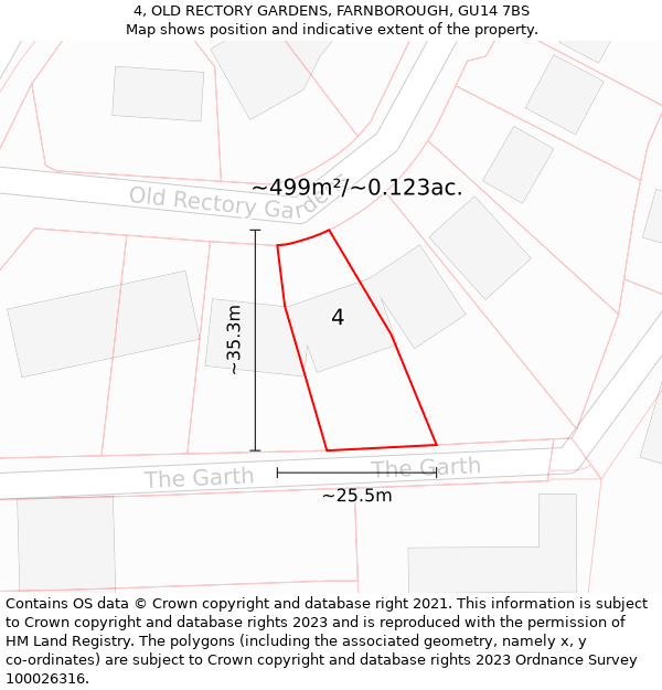 4, OLD RECTORY GARDENS, FARNBOROUGH, GU14 7BS: Plot and title map