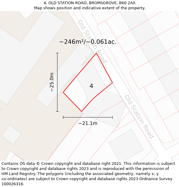 4, OLD STATION ROAD, BROMSGROVE, B60 2AA: Plot and title map