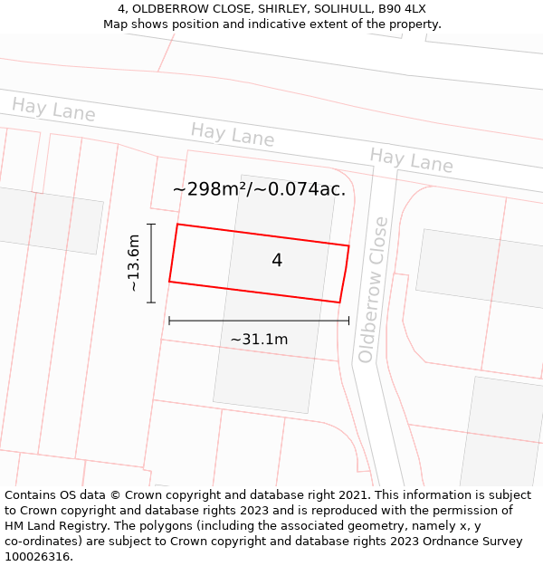 4, OLDBERROW CLOSE, SHIRLEY, SOLIHULL, B90 4LX: Plot and title map