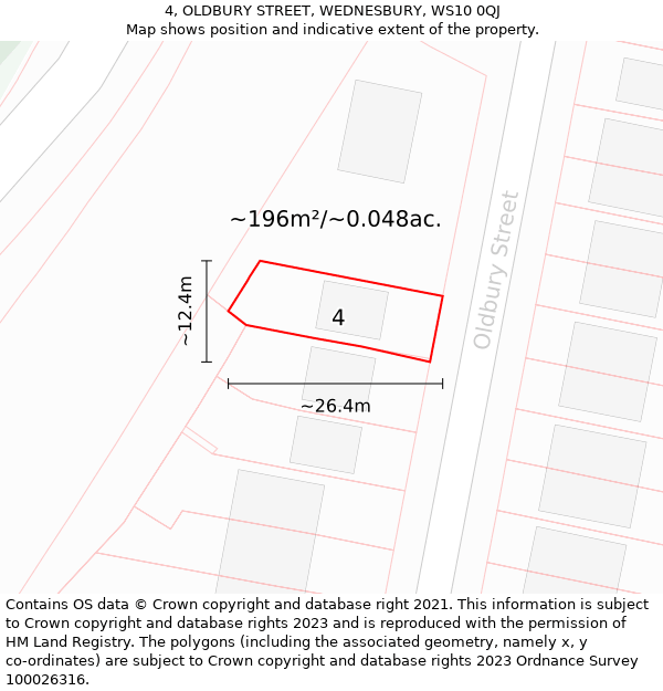 4, OLDBURY STREET, WEDNESBURY, WS10 0QJ: Plot and title map