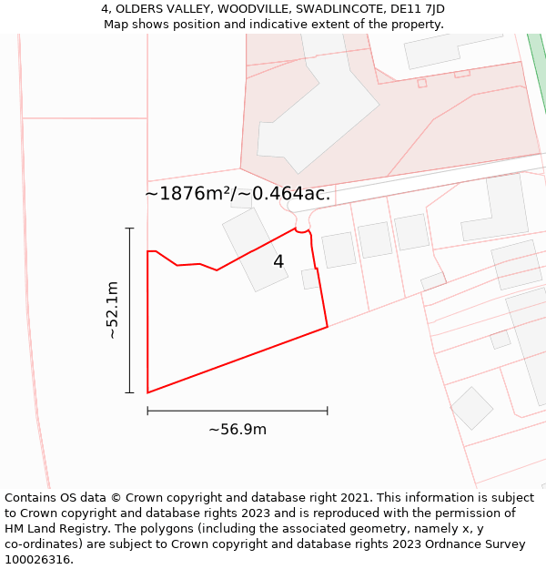 4, OLDERS VALLEY, WOODVILLE, SWADLINCOTE, DE11 7JD: Plot and title map