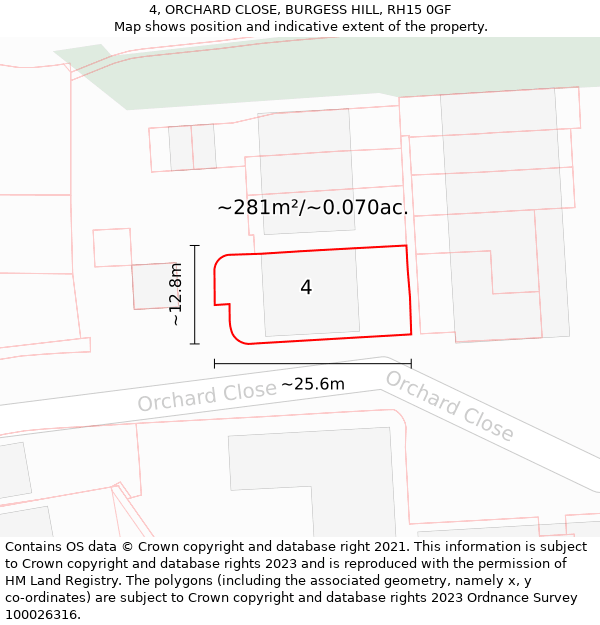 4, ORCHARD CLOSE, BURGESS HILL, RH15 0GF: Plot and title map