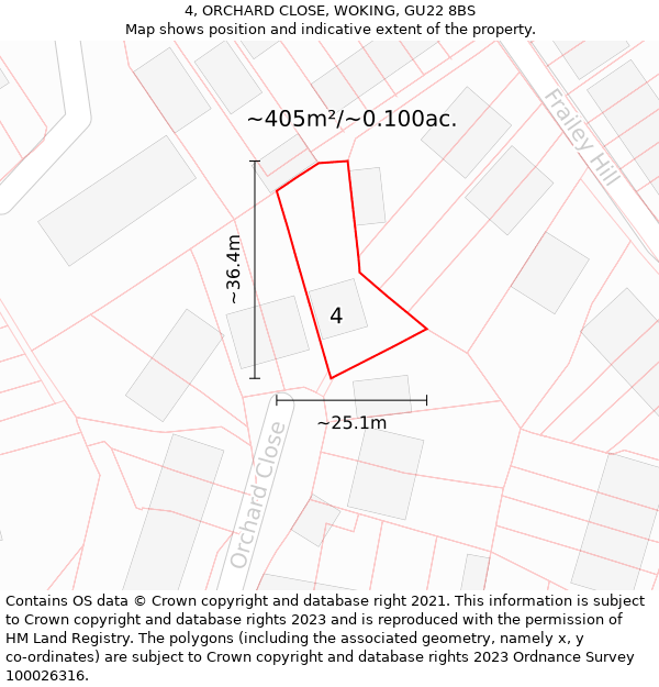 4, ORCHARD CLOSE, WOKING, GU22 8BS: Plot and title map