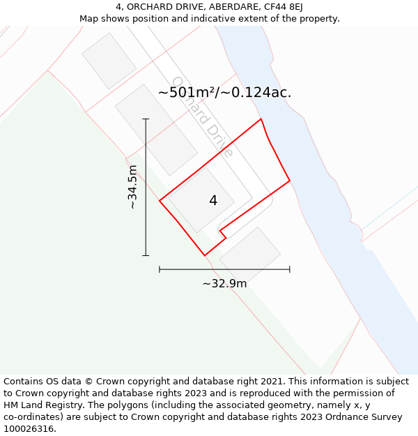 4, ORCHARD DRIVE, ABERDARE, CF44 8EJ: Plot and title map