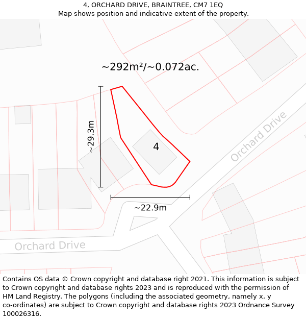 4, ORCHARD DRIVE, BRAINTREE, CM7 1EQ: Plot and title map