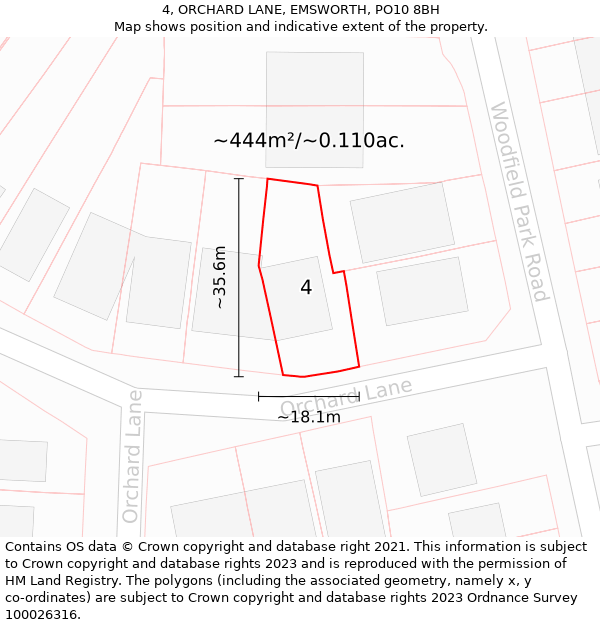 4, ORCHARD LANE, EMSWORTH, PO10 8BH: Plot and title map