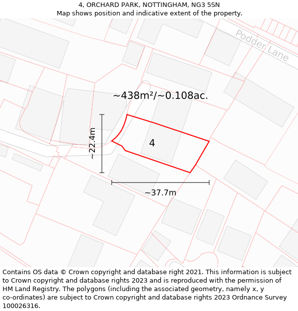 4, ORCHARD PARK, NOTTINGHAM, NG3 5SN: Plot and title map