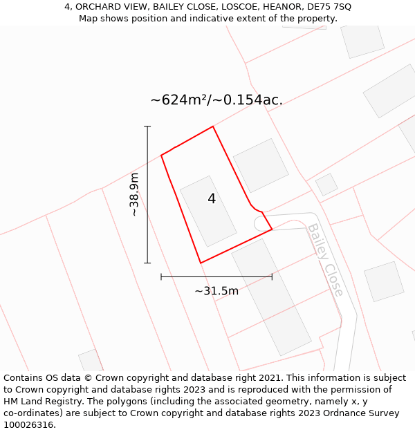 4, ORCHARD VIEW, BAILEY CLOSE, LOSCOE, HEANOR, DE75 7SQ: Plot and title map