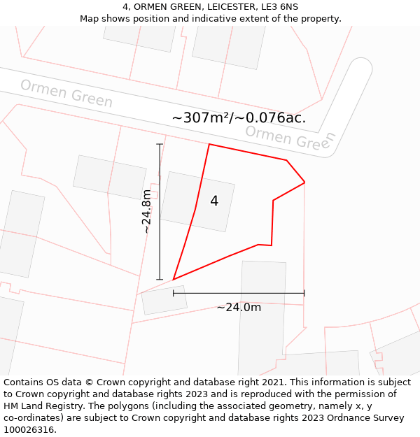 4, ORMEN GREEN, LEICESTER, LE3 6NS: Plot and title map