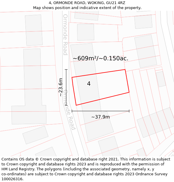 4, ORMONDE ROAD, WOKING, GU21 4RZ: Plot and title map