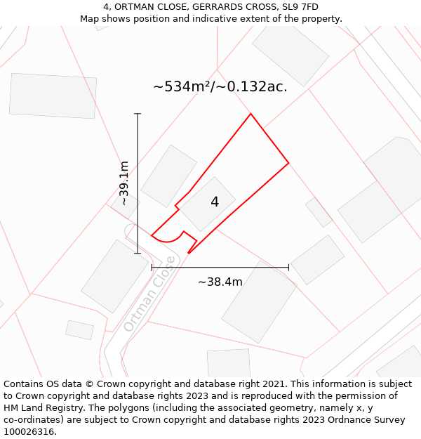 4, ORTMAN CLOSE, GERRARDS CROSS, SL9 7FD: Plot and title map