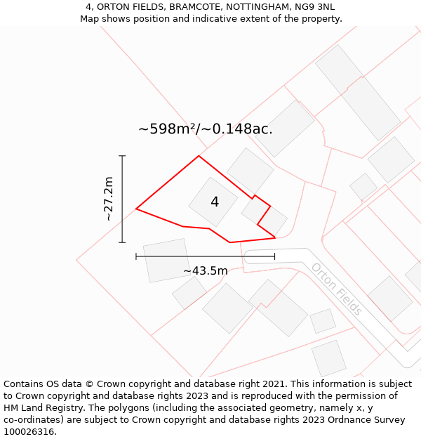 4, ORTON FIELDS, BRAMCOTE, NOTTINGHAM, NG9 3NL: Plot and title map