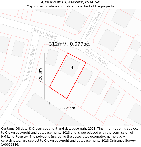 4, ORTON ROAD, WARWICK, CV34 7AG: Plot and title map