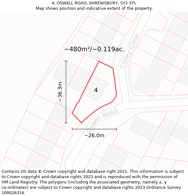 4, OSWELL ROAD, SHREWSBURY, SY2 5YL: Plot and title map