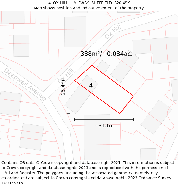 4, OX HILL, HALFWAY, SHEFFIELD, S20 4SX: Plot and title map