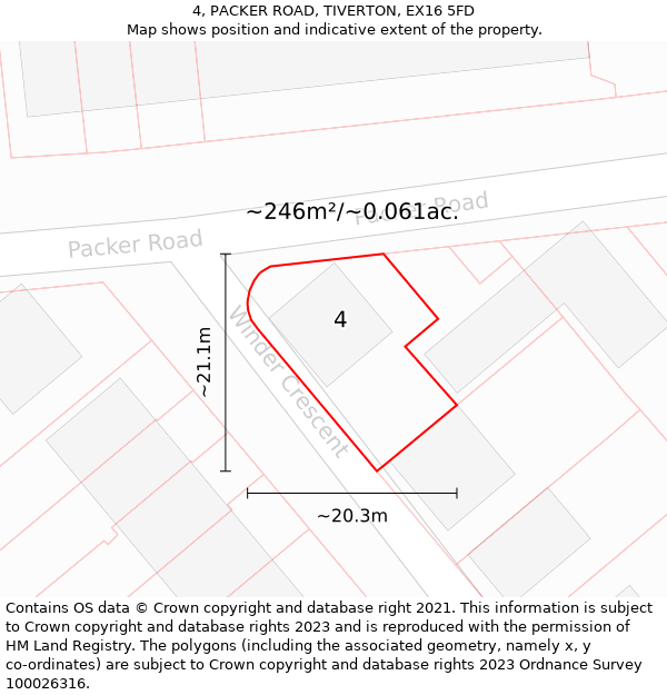 4, PACKER ROAD, TIVERTON, EX16 5FD: Plot and title map