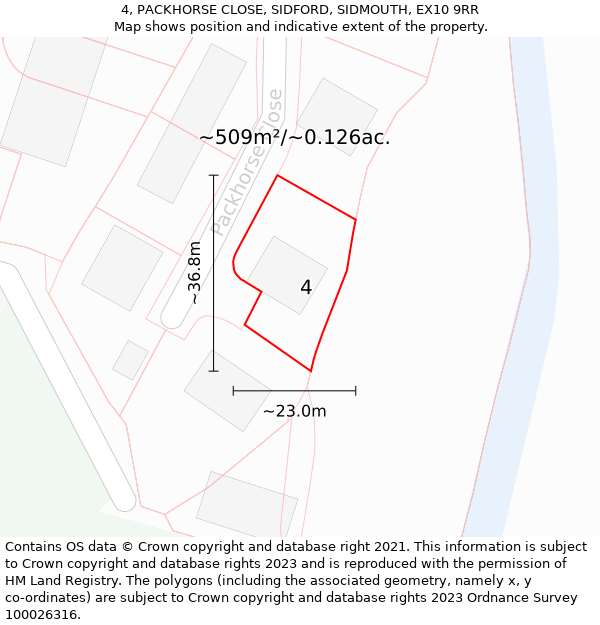 4, PACKHORSE CLOSE, SIDFORD, SIDMOUTH, EX10 9RR: Plot and title map