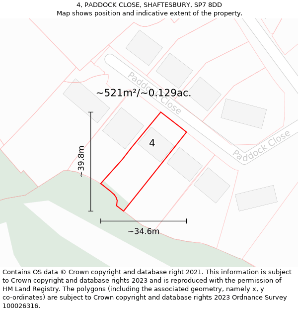 4, PADDOCK CLOSE, SHAFTESBURY, SP7 8DD: Plot and title map