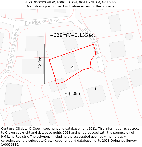 4, PADDOCKS VIEW, LONG EATON, NOTTINGHAM, NG10 3QF: Plot and title map