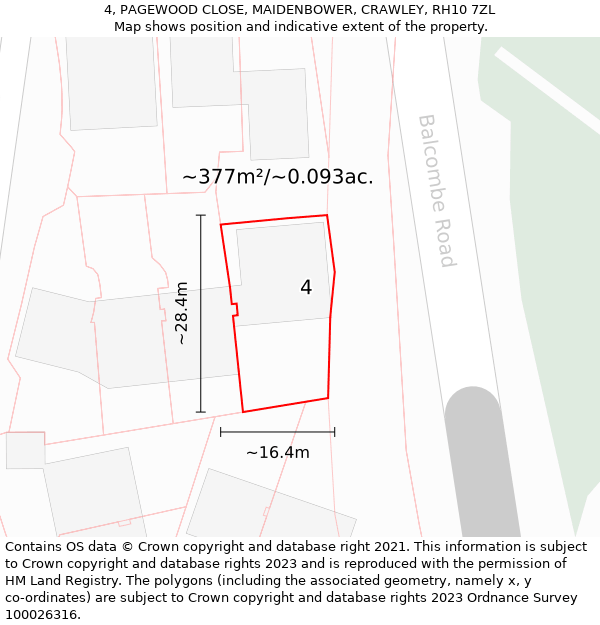 4, PAGEWOOD CLOSE, MAIDENBOWER, CRAWLEY, RH10 7ZL: Plot and title map