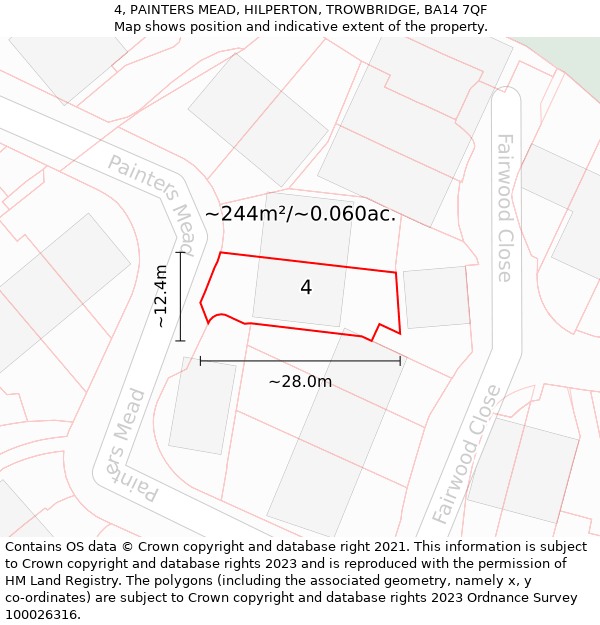 4, PAINTERS MEAD, HILPERTON, TROWBRIDGE, BA14 7QF: Plot and title map