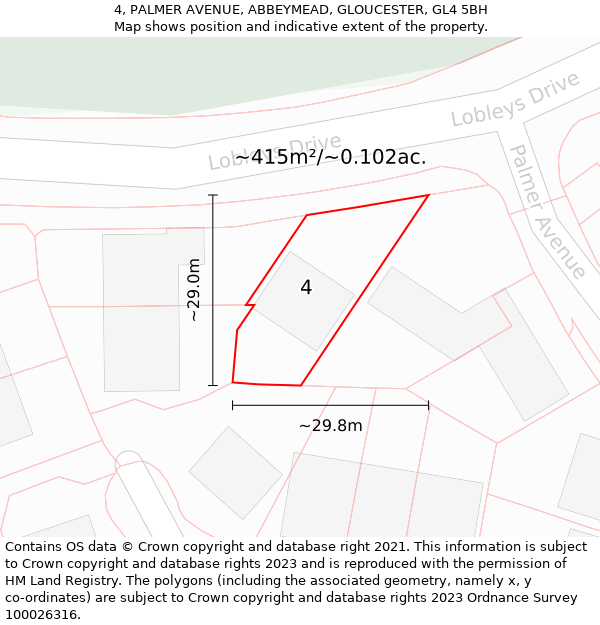 4, PALMER AVENUE, ABBEYMEAD, GLOUCESTER, GL4 5BH: Plot and title map