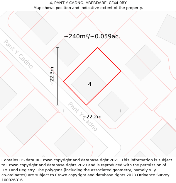 4, PANT Y CADNO, ABERDARE, CF44 0BY: Plot and title map