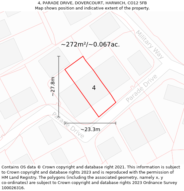 4, PARADE DRIVE, DOVERCOURT, HARWICH, CO12 5FB: Plot and title map