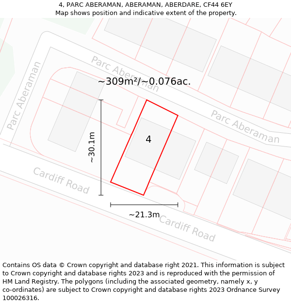 4, PARC ABERAMAN, ABERAMAN, ABERDARE, CF44 6EY: Plot and title map