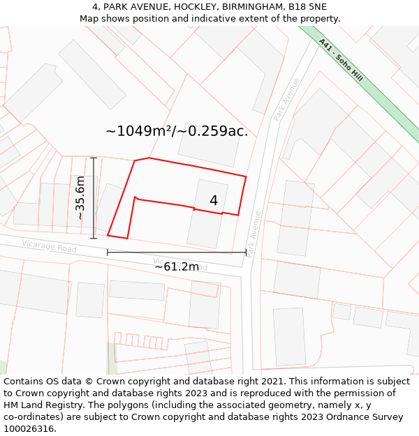 4, PARK AVENUE, HOCKLEY, BIRMINGHAM, B18 5NE: Plot and title map