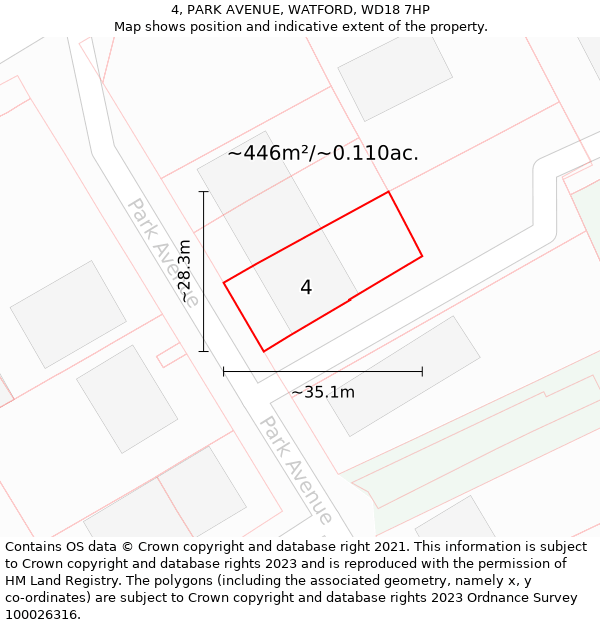 4, PARK AVENUE, WATFORD, WD18 7HP: Plot and title map