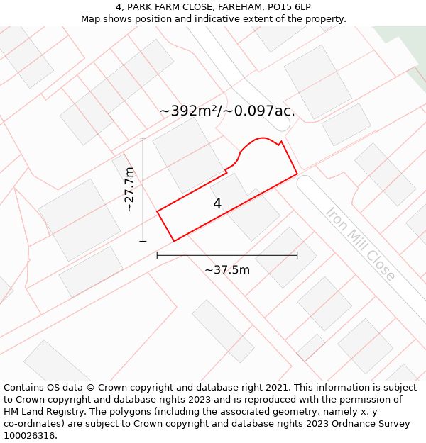 4, PARK FARM CLOSE, FAREHAM, PO15 6LP: Plot and title map