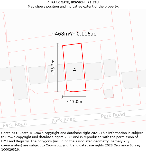 4, PARK GATE, IPSWICH, IP1 3TU: Plot and title map