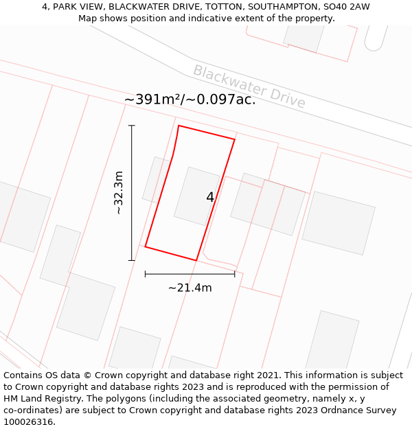 4, PARK VIEW, BLACKWATER DRIVE, TOTTON, SOUTHAMPTON, SO40 2AW: Plot and title map