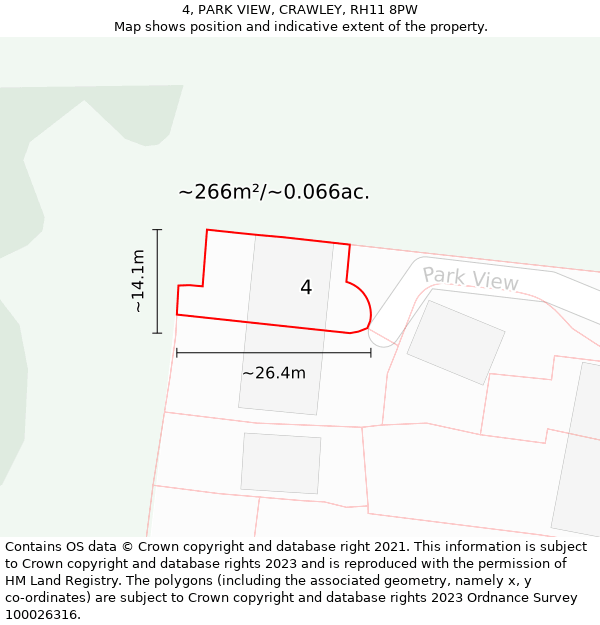 4, PARK VIEW, CRAWLEY, RH11 8PW: Plot and title map