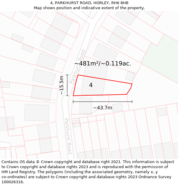 4, PARKHURST ROAD, HORLEY, RH6 8HB: Plot and title map