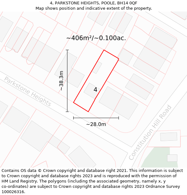 4, PARKSTONE HEIGHTS, POOLE, BH14 0QF: Plot and title map