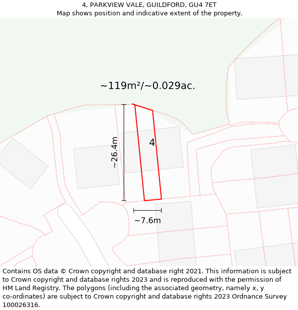 4, PARKVIEW VALE, GUILDFORD, GU4 7ET: Plot and title map