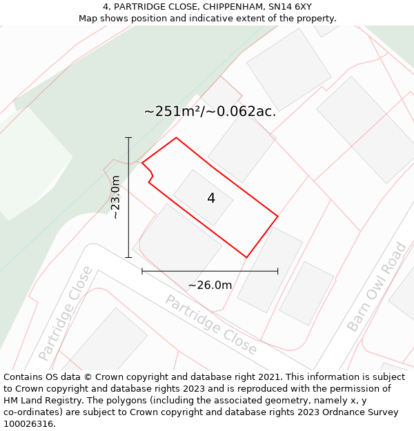 4, PARTRIDGE CLOSE, CHIPPENHAM, SN14 6XY: Plot and title map