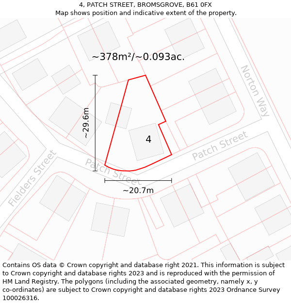 4, PATCH STREET, BROMSGROVE, B61 0FX: Plot and title map