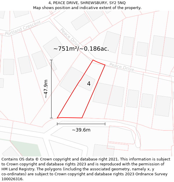 4, PEACE DRIVE, SHREWSBURY, SY2 5NQ: Plot and title map