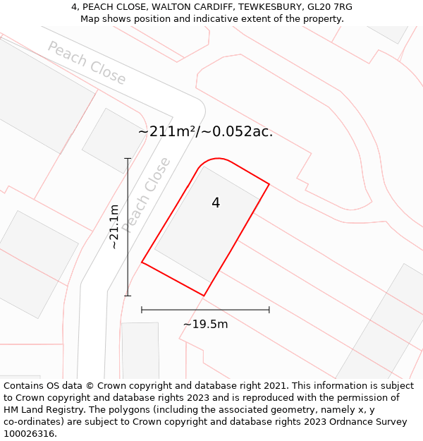 4, PEACH CLOSE, WALTON CARDIFF, TEWKESBURY, GL20 7RG: Plot and title map