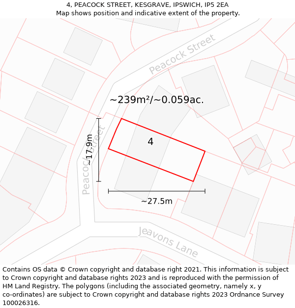 4, PEACOCK STREET, KESGRAVE, IPSWICH, IP5 2EA: Plot and title map