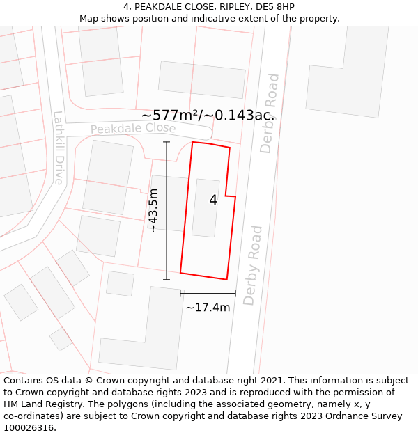 4, PEAKDALE CLOSE, RIPLEY, DE5 8HP: Plot and title map
