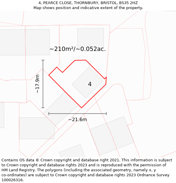 4, PEARCE CLOSE, THORNBURY, BRISTOL, BS35 2HZ: Plot and title map