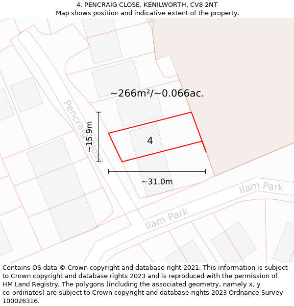 4, PENCRAIG CLOSE, KENILWORTH, CV8 2NT: Plot and title map