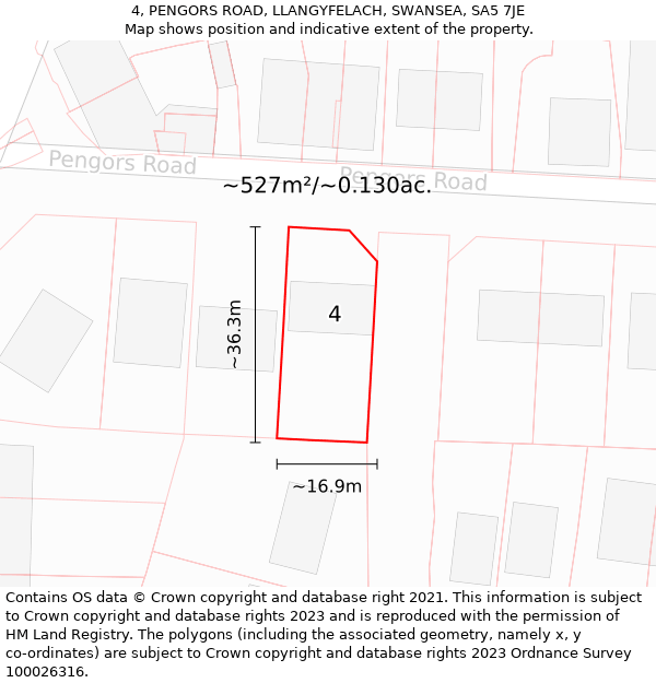 4, PENGORS ROAD, LLANGYFELACH, SWANSEA, SA5 7JE: Plot and title map