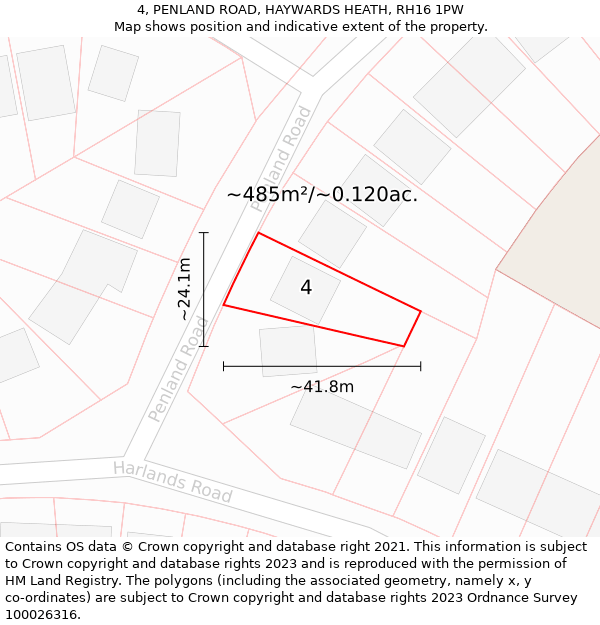 4, PENLAND ROAD, HAYWARDS HEATH, RH16 1PW: Plot and title map