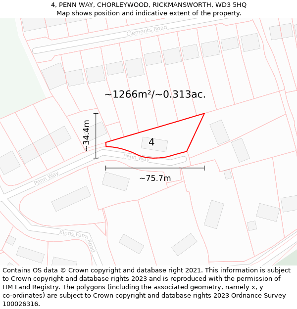 4, PENN WAY, CHORLEYWOOD, RICKMANSWORTH, WD3 5HQ: Plot and title map